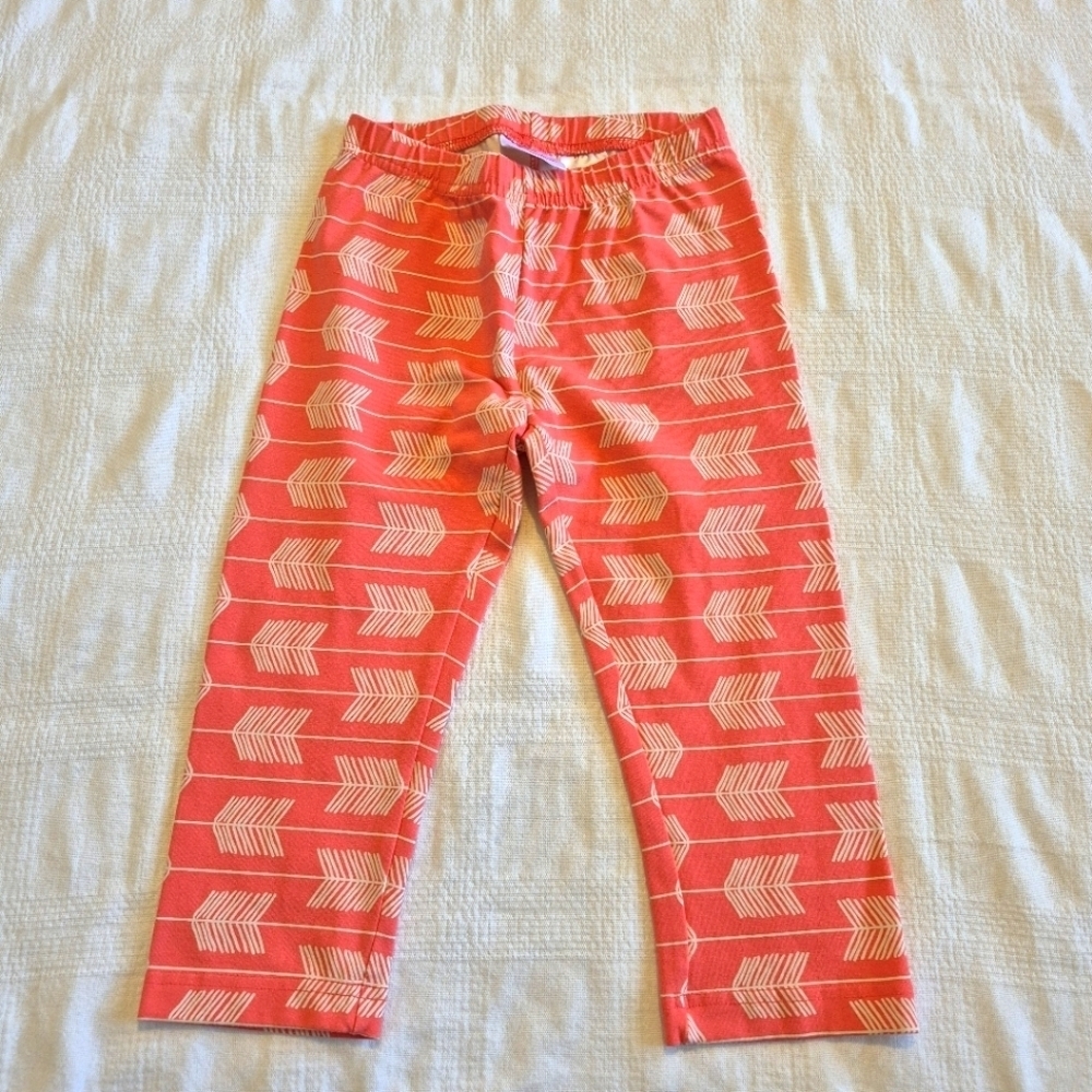 Hanna Andersson girls size 120 or 6-7 cropped orange and white leggings VGUC